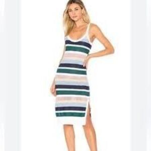 SUBOO Womens Medium Striped Knit Midi Dress Side Slit Metallic Yarn Bodycon